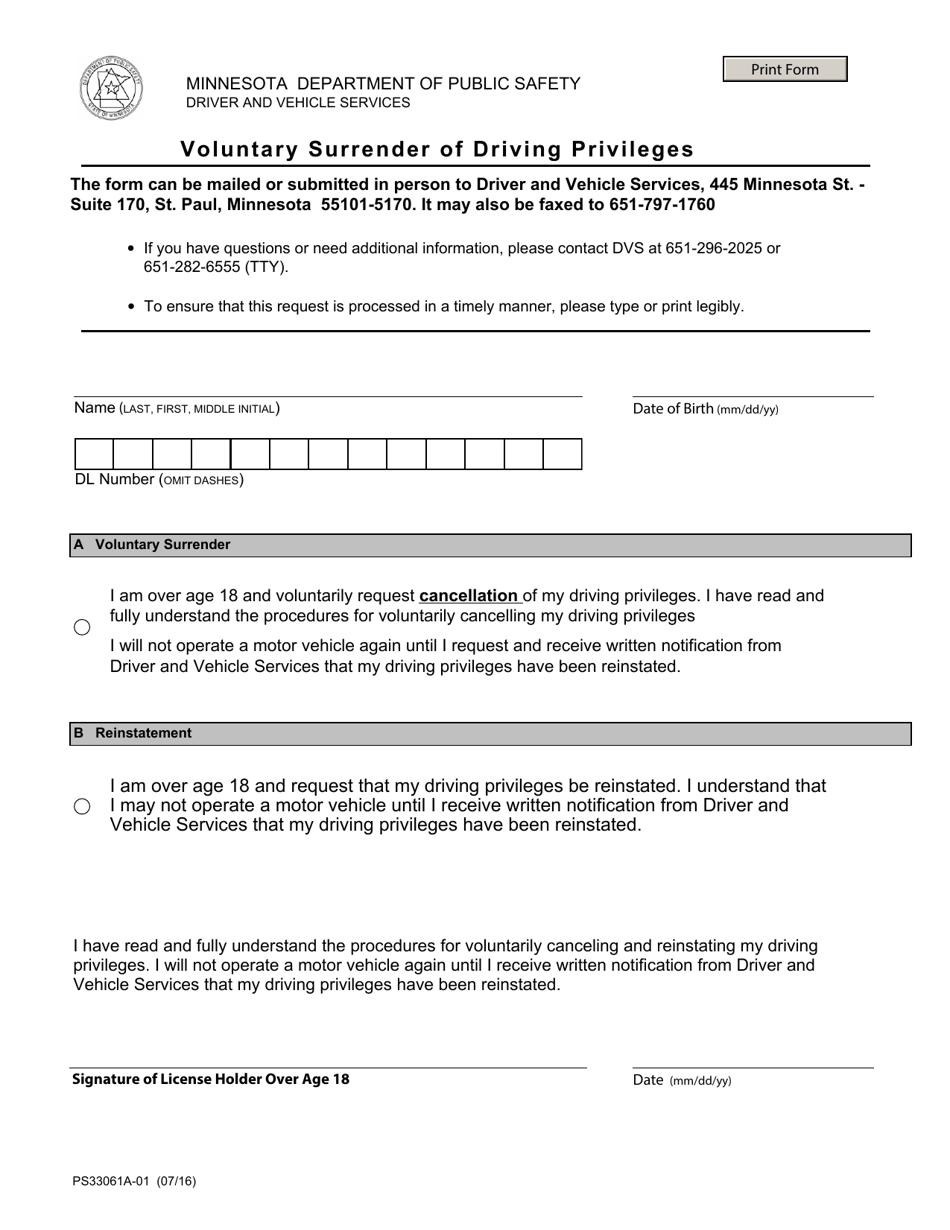 Form PS33061A 01 Download Fillable PDF Or Fill Online Voluntary 