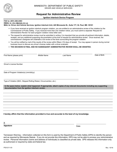 Form PS31211-03 Request for Administrative Review - Minnesota