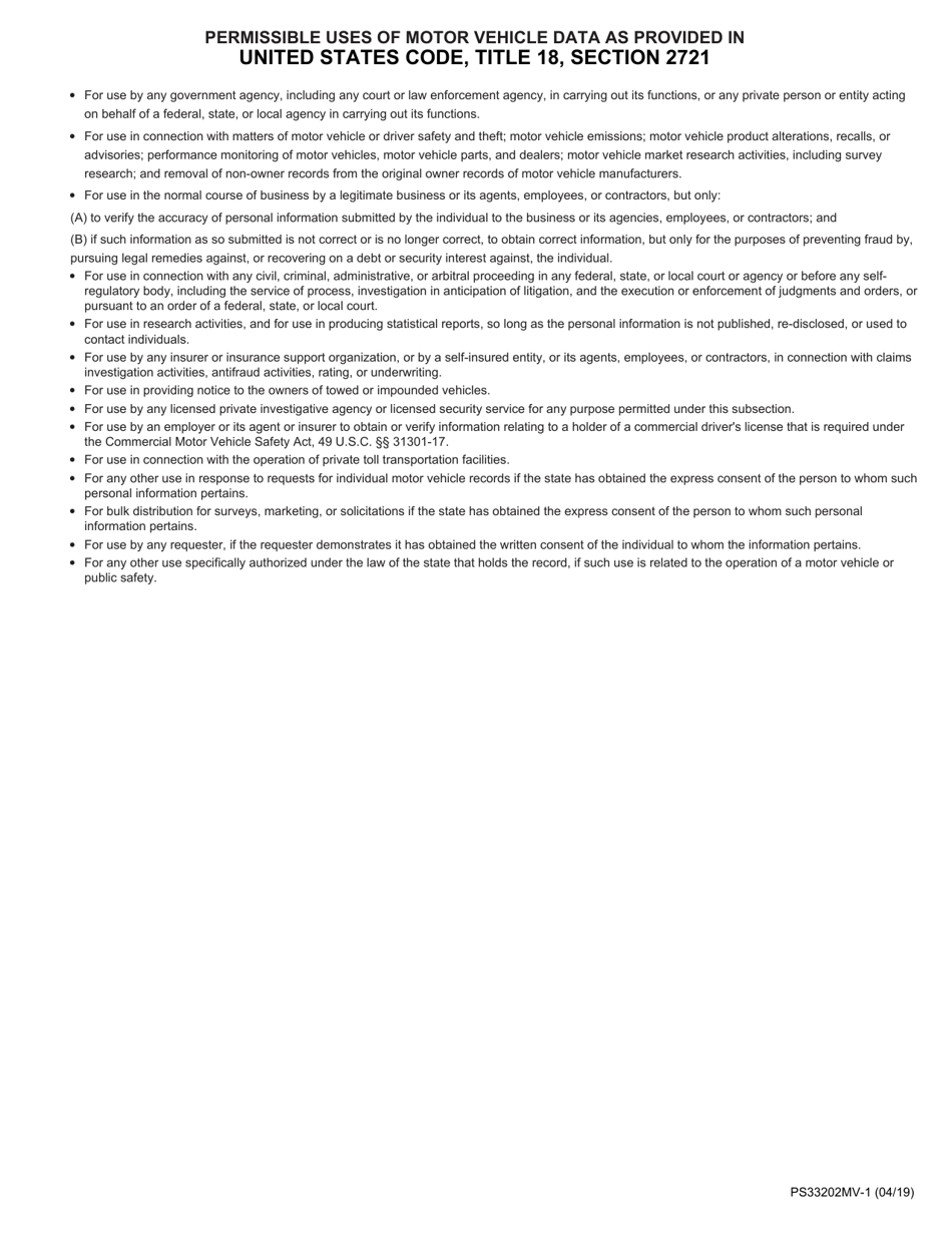 Form PS33202MV-1 Motor Vehicle Private Data Request - Minnesota, Page 2