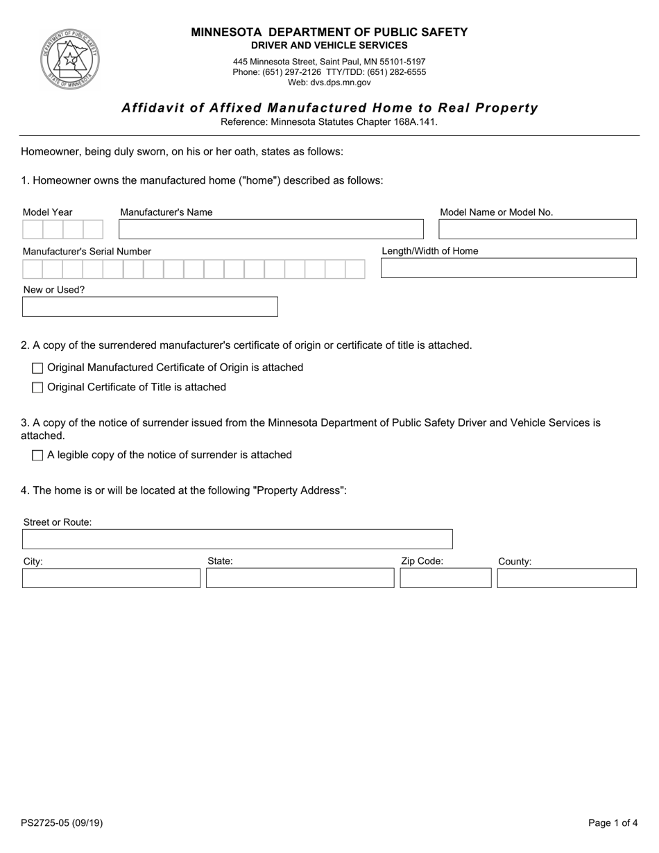 Form PS2725-05 Manufactured Home Affixed to Real Property - Minnesota, Page 3