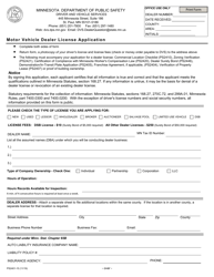 Form PS2401-15 Motor Vehicle Dealer License Application - Minnesota
