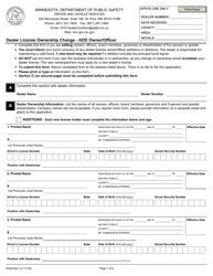 Form PS2416A-13 Dealer License Ownership Change - Add Owner/Officer - Minnesota