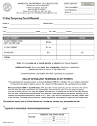 Document preview: Form PS2441-08 31-day Temporary Permit Request - Minnesota