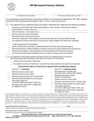 Form PS2230-03 Irp Minnesota Presence Affidavit - Minnesota, Page 2