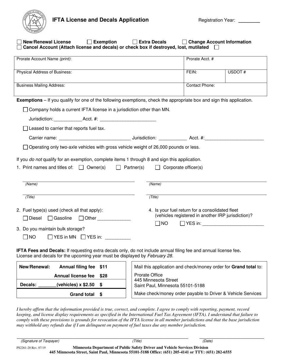 Form PS2261-20 - Fill Out, Sign Online and Download Printable PDF ...