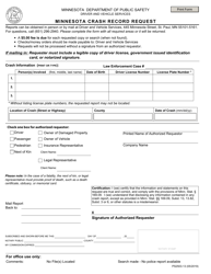 Document preview: Form PS2503-13 Minnesota Crash Record Request - Minnesota