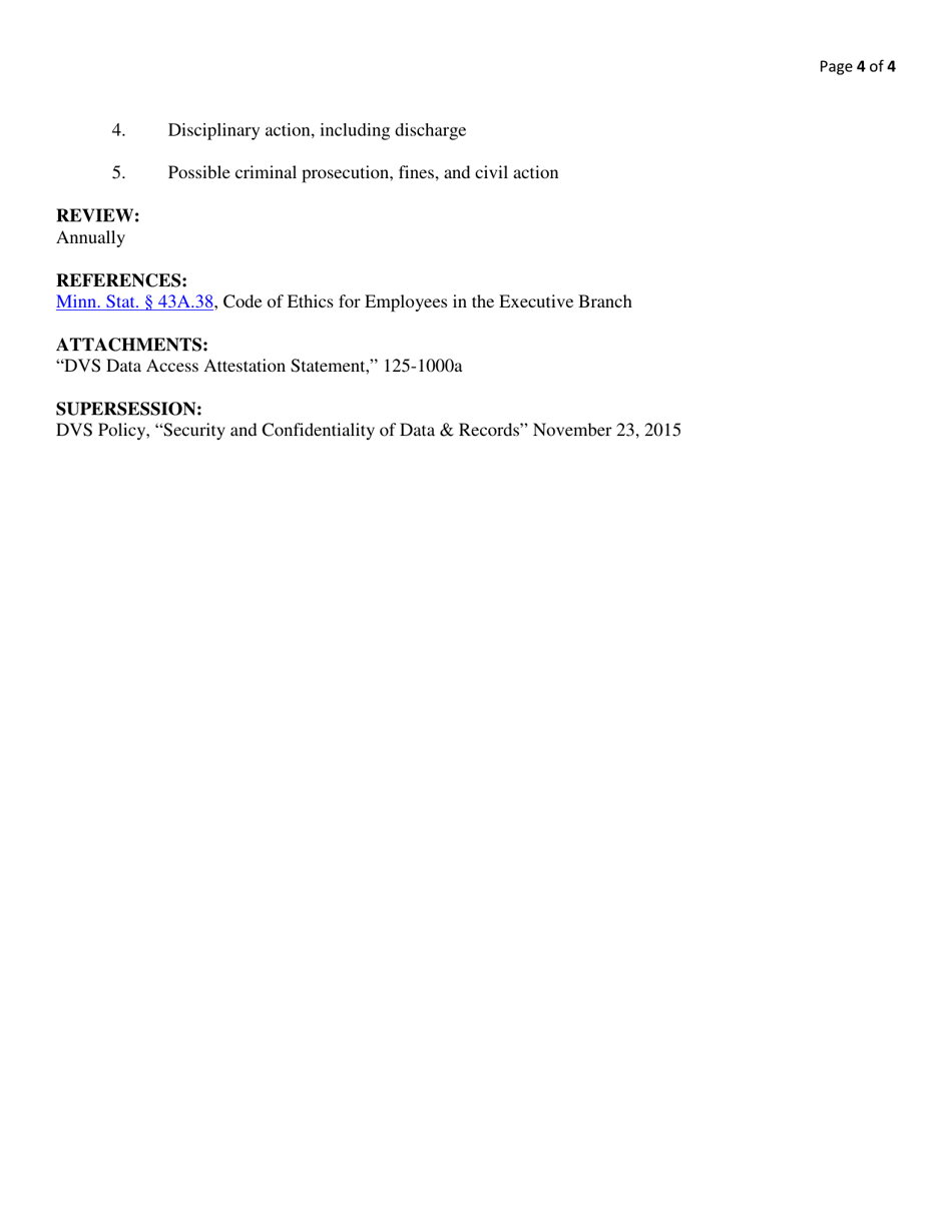Minnesota Security & Confidentiality of Data & Records Dvs Data Access