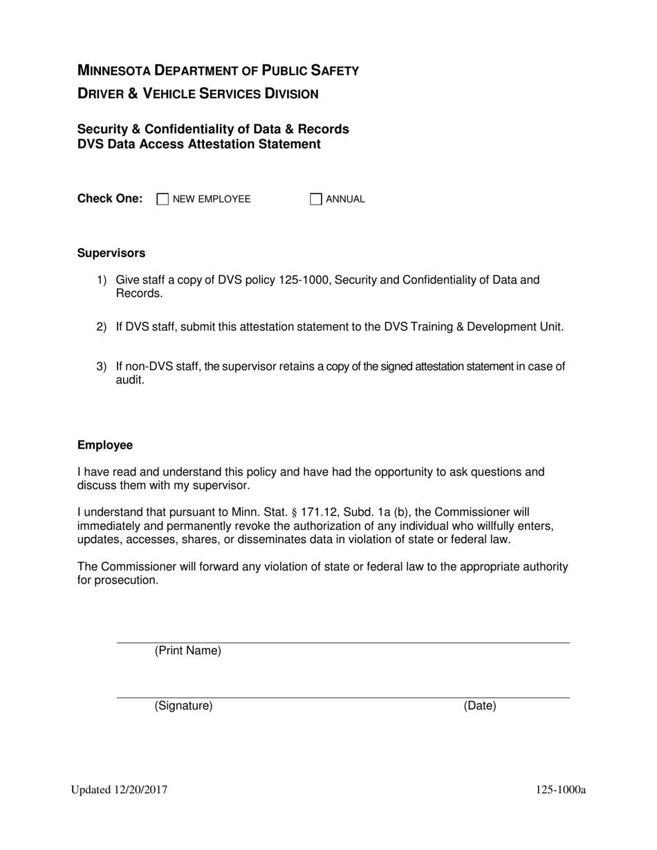 Security  Confidentiality of Data  Records Dvs Data Access Attestation Statement - Minnesota, Page 5