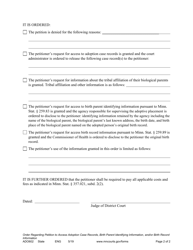 Form ADO602 Order Regarding Petition to Access Adoption Case Records, Birth Parent Identifying Information, and/or Birth Record Information - Minnesota, Page 2