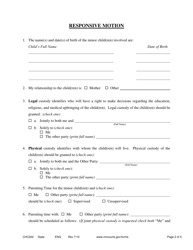 Form CHC202 Responsive Notice of Motion and Motion to Establish Child Custody and Parenting - Minnesota, Page 2