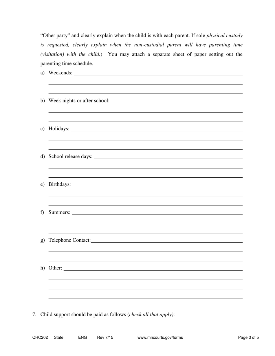 Form CHC202 Responsive Notice of Motion and Motion to Establish Child Custody and Parenting - Minnesota, Page 3