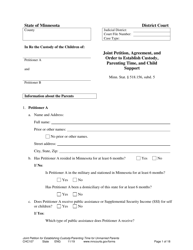 Form CHC107 Joint Petition, Agreement, and Order to Establish Custody, Parenting Time, and Child Support - Minnesota