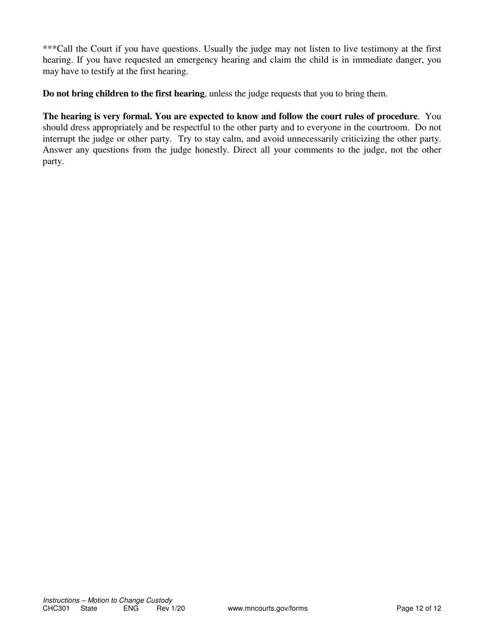 Form CHC301 Instructions - Motion to Change Custody - Minnesota, Page 12