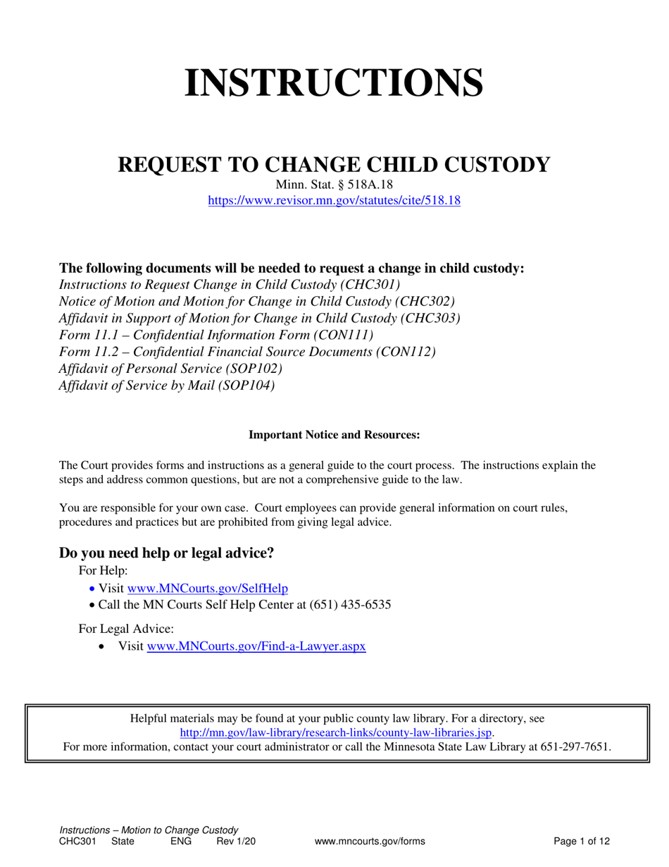 Form CHC301 Instructions - Motion to Change Custody - Minnesota, Page 1