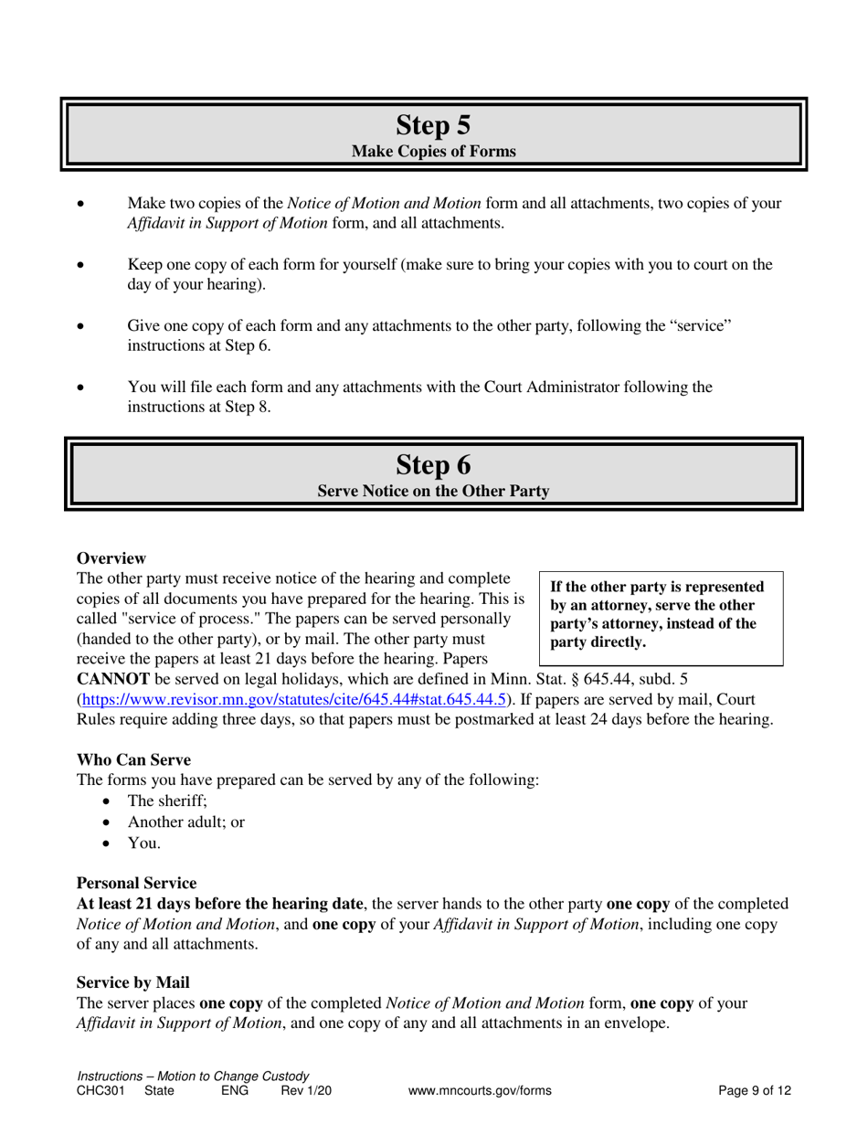 Form CHC301 Instructions - Motion to Change Custody - Minnesota, Page 9