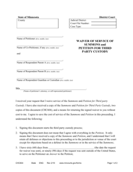 Document preview: Form CHC604 Waiver of Service of Summons and Petition for Third Party Custody - Minnesota