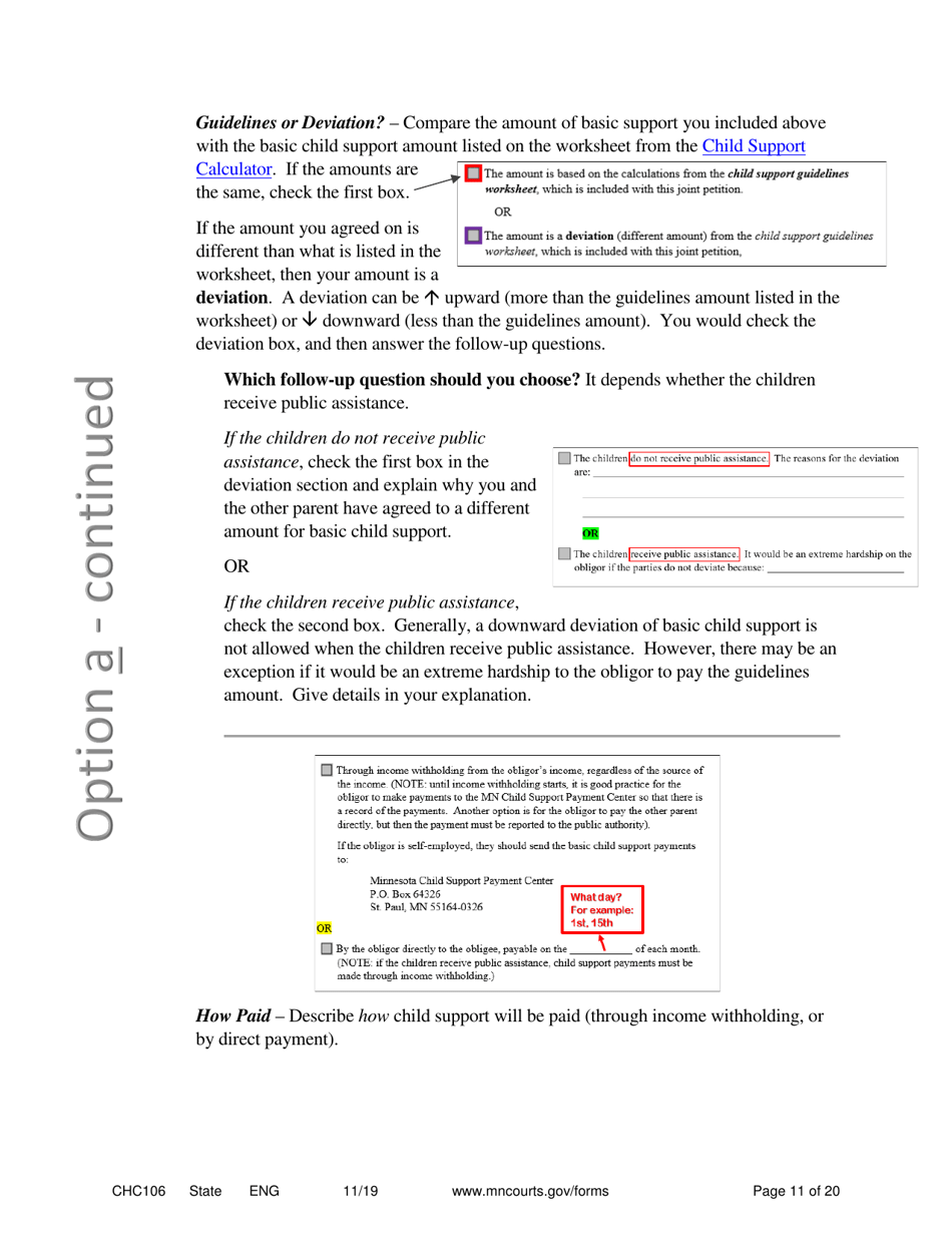 Form CHC106 Instructions - Joint Petition for Establishing Child Custody, Parenting Time, and Child Support - Minnesota, Page 11