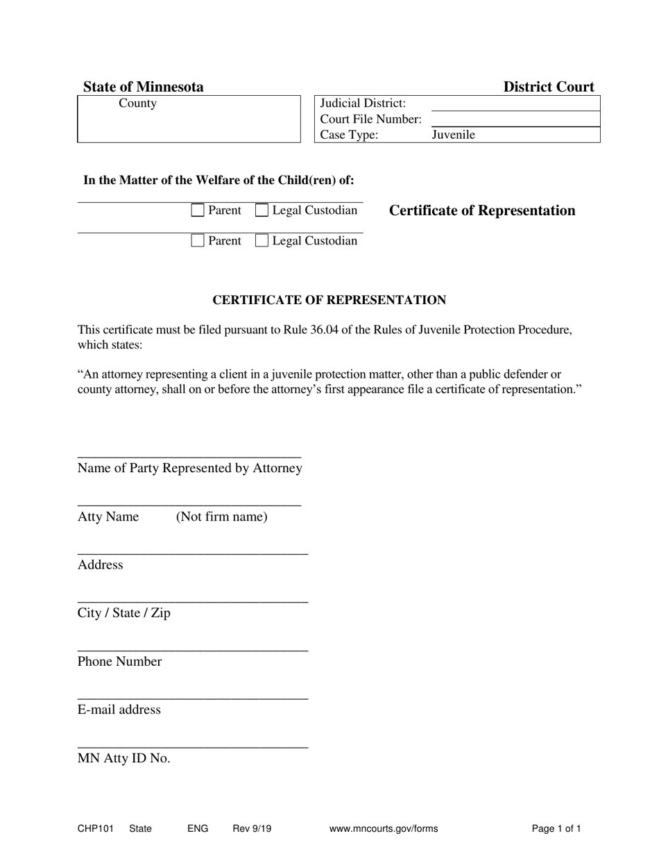 Form CHP101 Certificate of Representation - Minnesota, Page 1