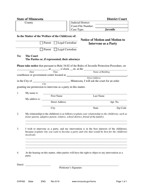 Form CHP402 Notice of Motion and Motion to Intervene as a Party - Minnesota