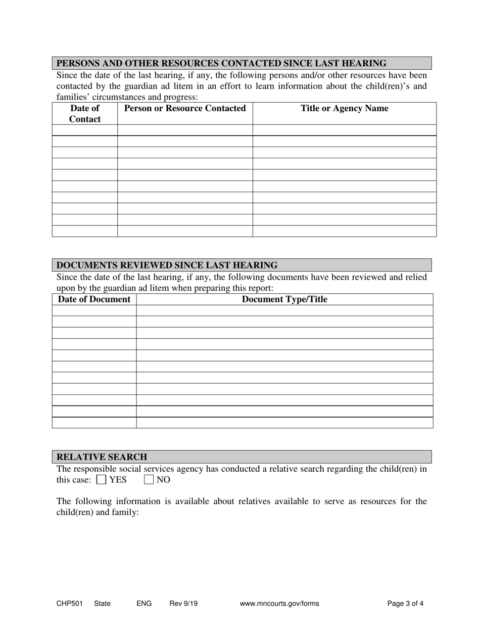 Form CHP501 Guardian Ad Litem Juvenile Court Report - Minnesota, Page 3