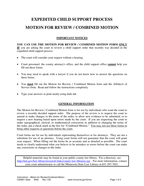 Form CSX801 Instructions - Motion for Review/Combined Motion - Minnesota