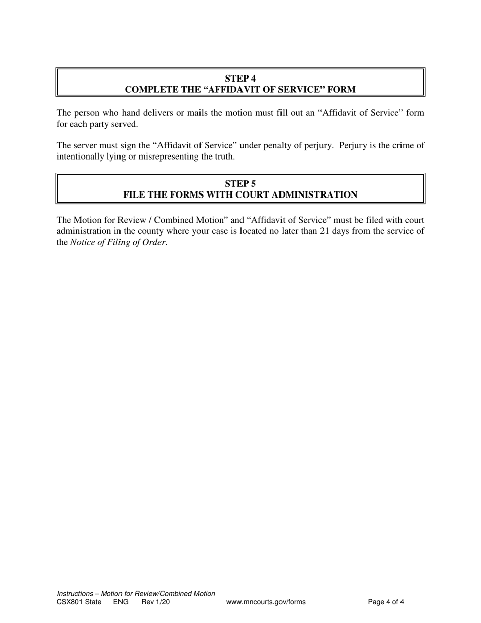 Form CSX801 Instructions - Motion for Review / Combined Motion - Minnesota, Page 4