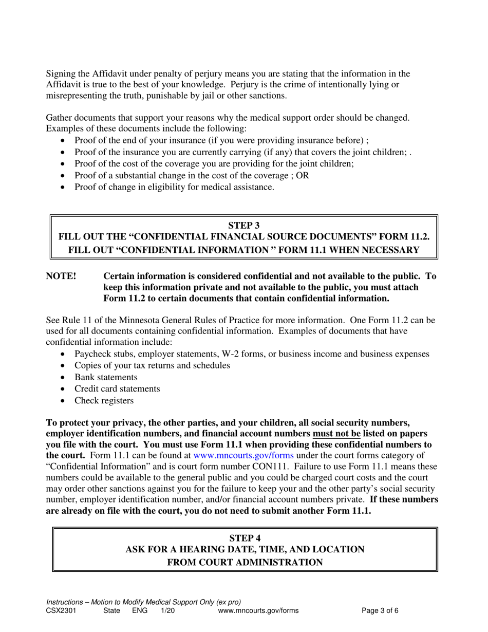 Instructions for Form CSX2302 Notice of Motion and Motion to Modify Medical Support Only - Minnesota, Page 3