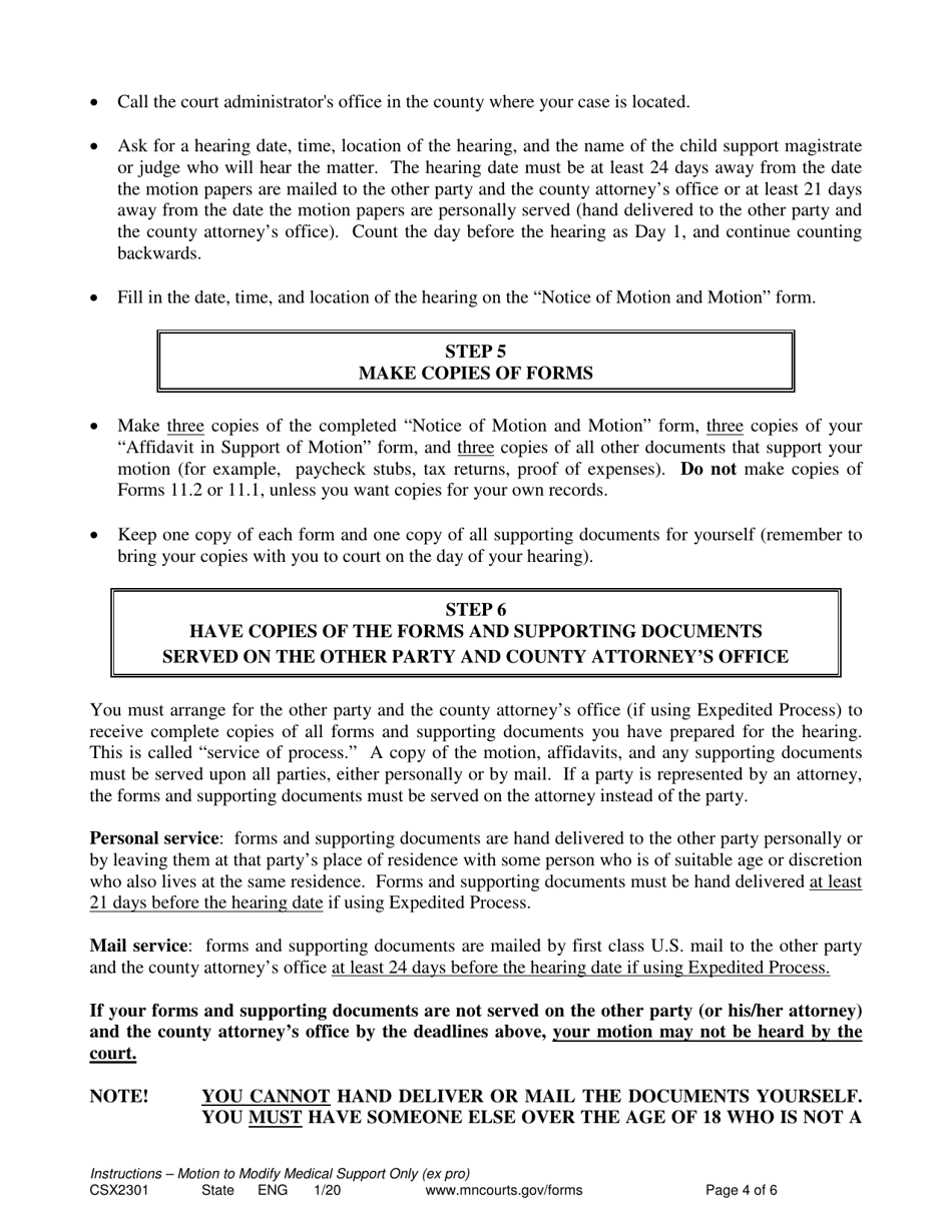 Instructions for Form CSX2302 Notice of Motion and Motion to Modify Medical Support Only - Minnesota, Page 4