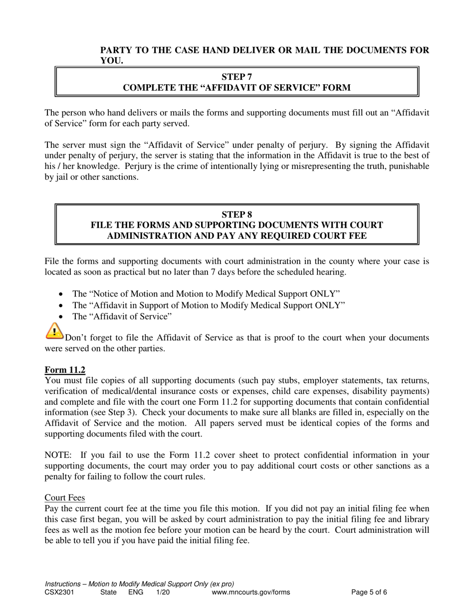 Instructions for Form CSX2302 Notice of Motion and Motion to Modify Medical Support Only - Minnesota, Page 5