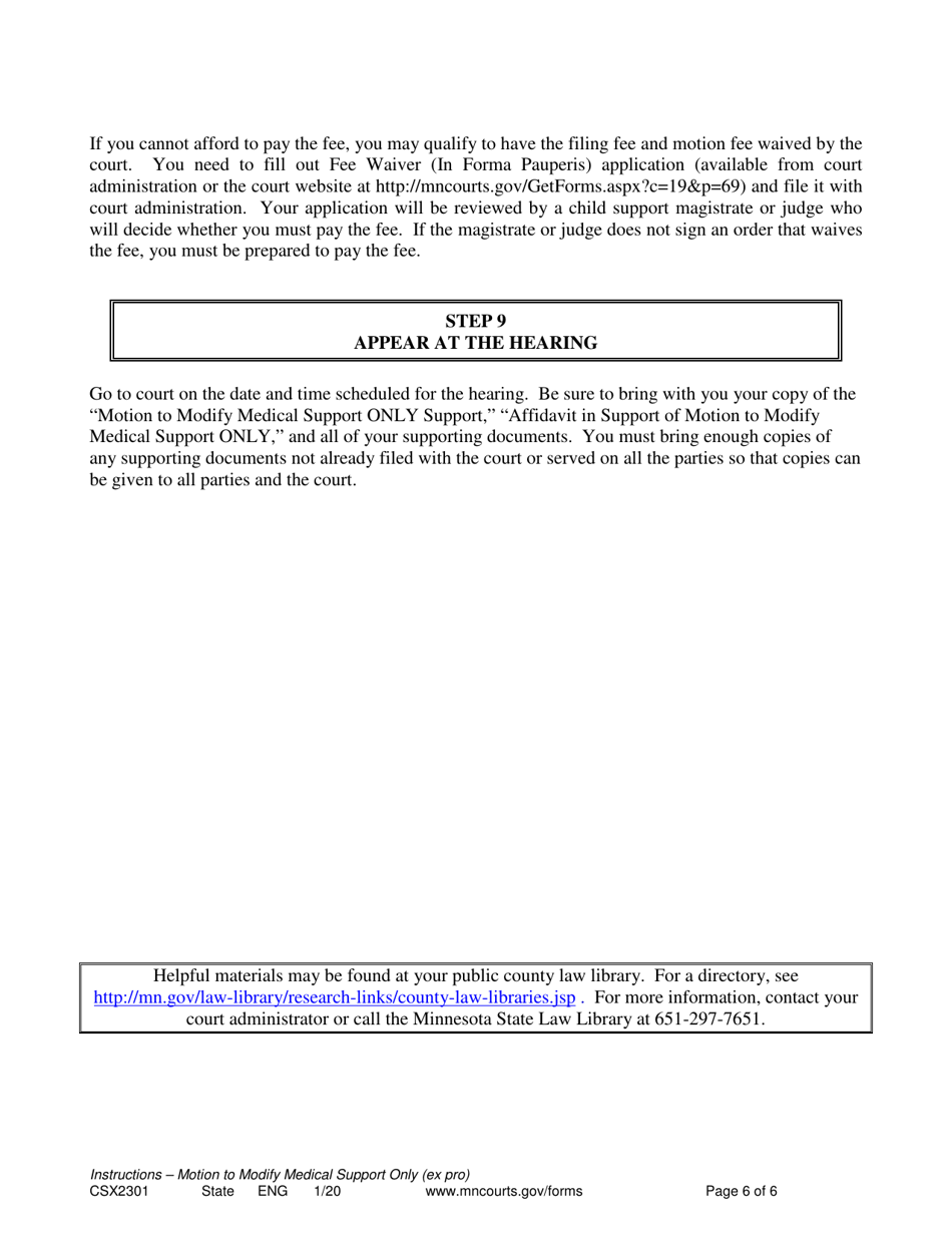 Instructions for Form CSX2302 Notice of Motion and Motion to Modify Medical Support Only - Minnesota, Page 6