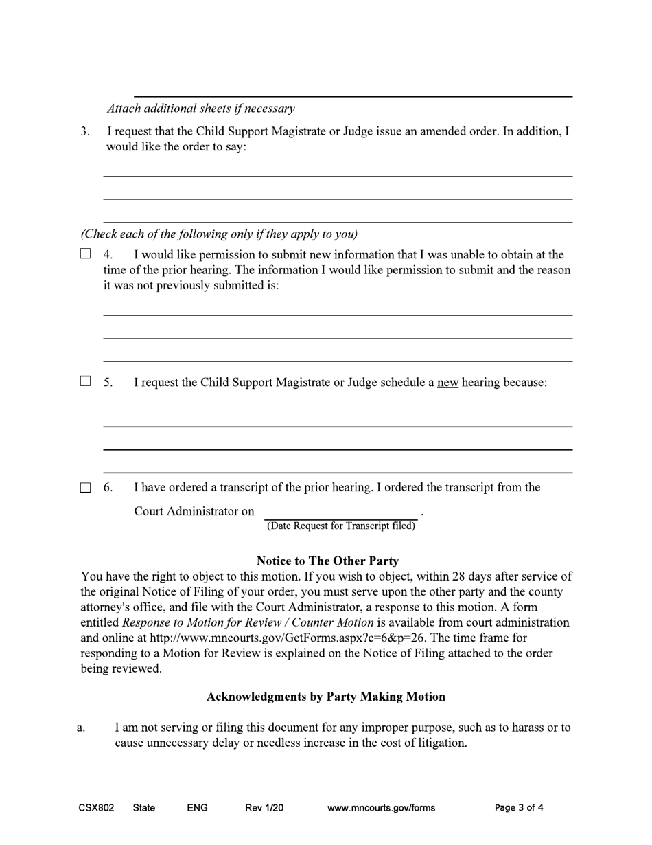 Form CSX802 Motion for Review - Minnesota, Page 3