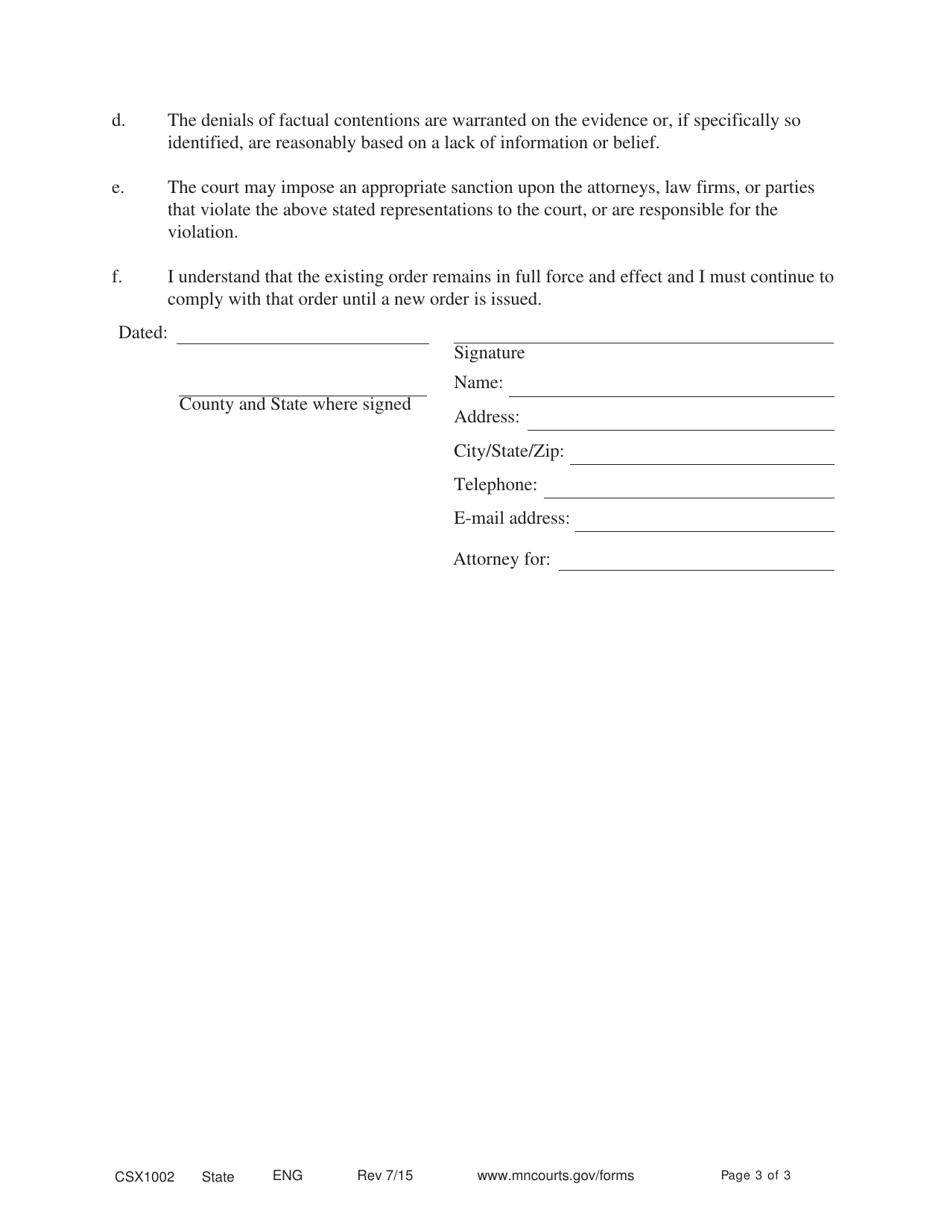Form CSX1002 Motion and Affidavit to Contest Support Judgment Levy - Minnesota, Page 3