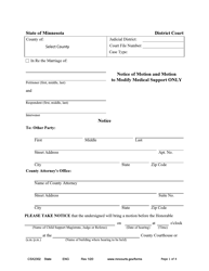 Document preview: Form CSX2302 Notice of Motion and Motion to Modify Medical Support Only - Minnesota