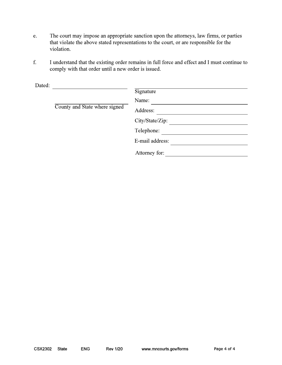 Form CSX2302 Notice of Motion and Motion to Modify Medical Support Only - Minnesota, Page 4