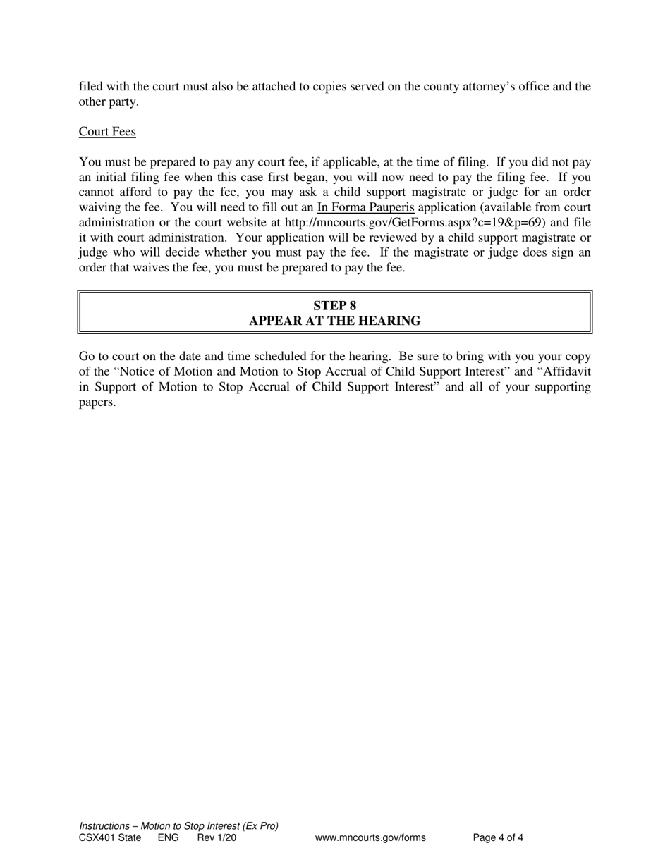 Form CSX401 Notice of Motion and Motion to Stop Accrual of Child Support Interest Instructions - Minnesota, Page 4