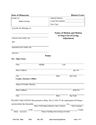 Form CSX1102 Notice of Motion and Motion to Stop Cost of Living Adjustment - Minnesota
