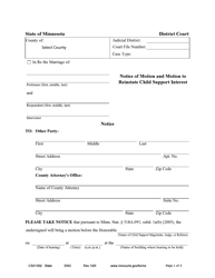 Form CSX1302 Notice of Motion and Motion to Reinstate Child Support Interest - Minnesota