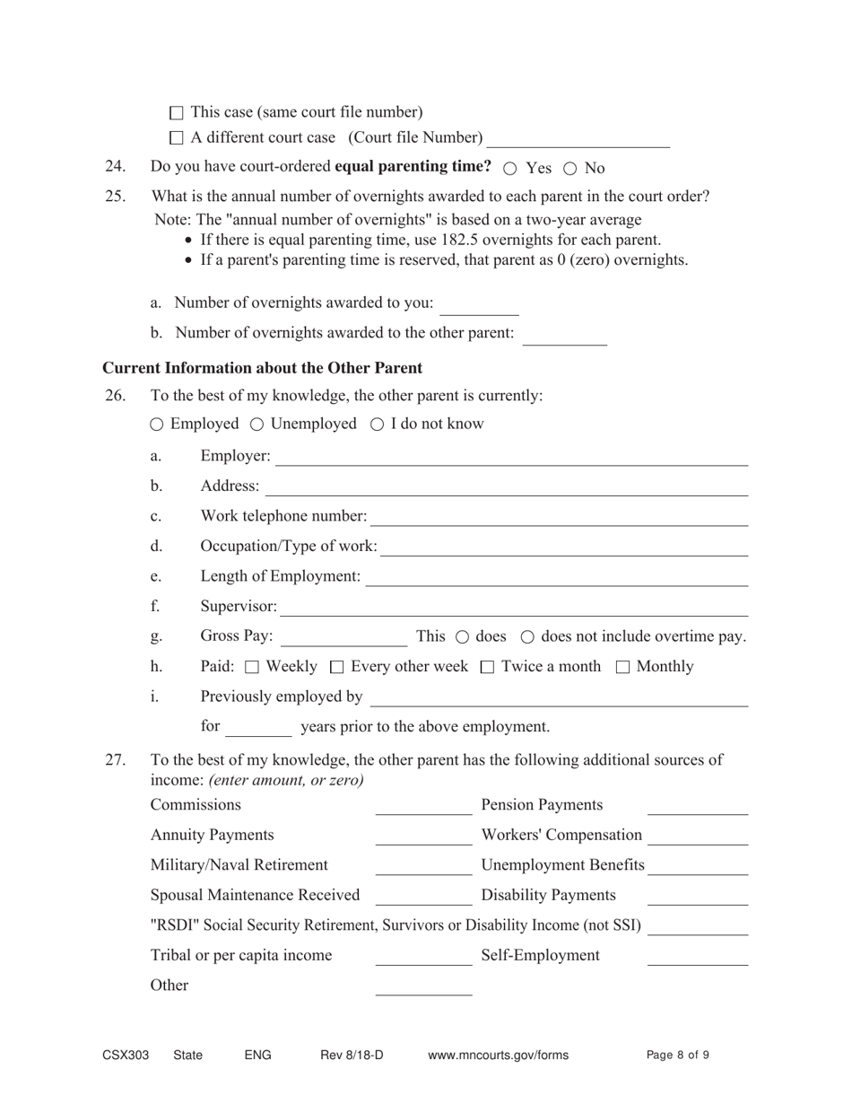 Form CSX303 Affidavit Supporting Response to Motion to Modify Support - Minnesota, Page 8