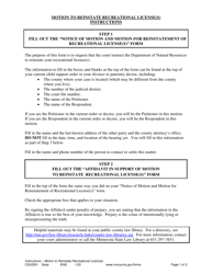 Form CSX2501 Instructions for Motion to Reinstate Recreational Licenses - Minnesota
