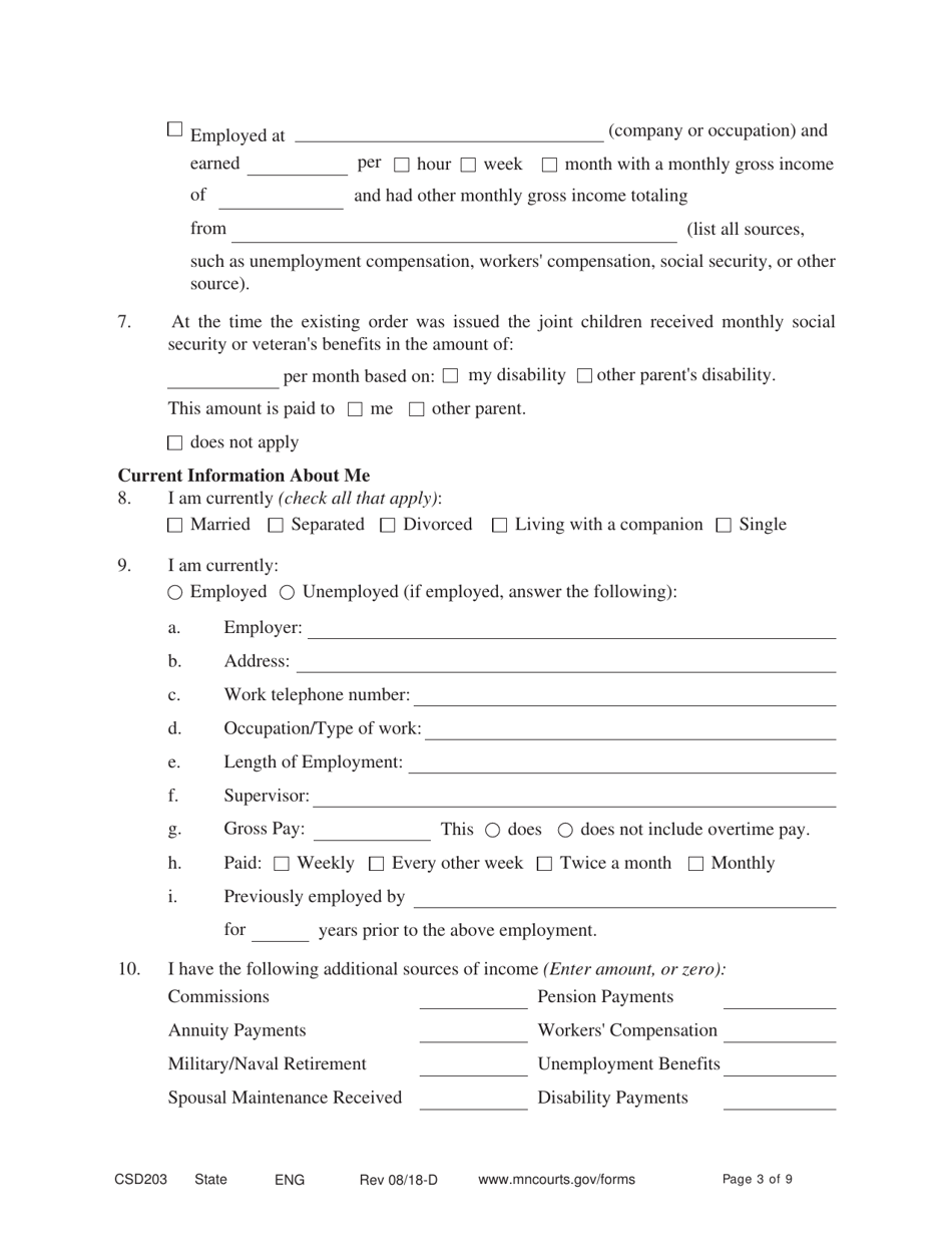 Form CSD203 Affidavit in Support of Motion to Modify - Minnesota, Page 3