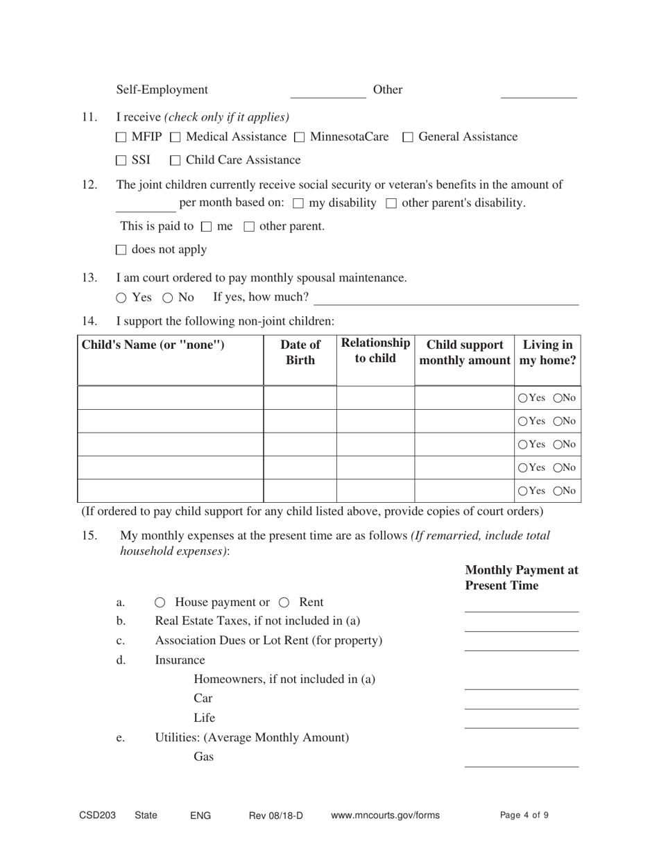 Form CSD203 Affidavit in Support of Motion to Modify - Minnesota, Page 4