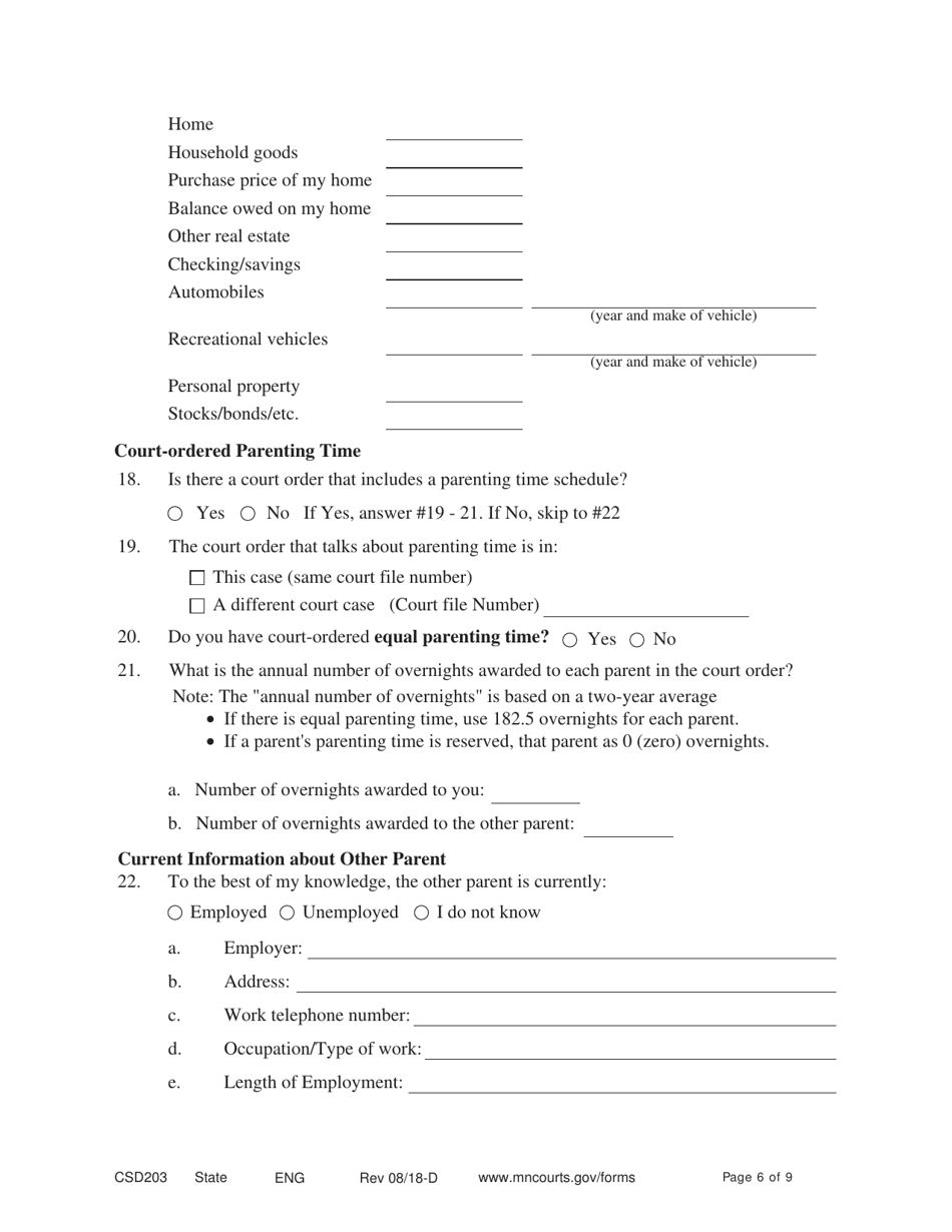 Form CSD203 Affidavit in Support of Motion to Modify - Minnesota, Page 6