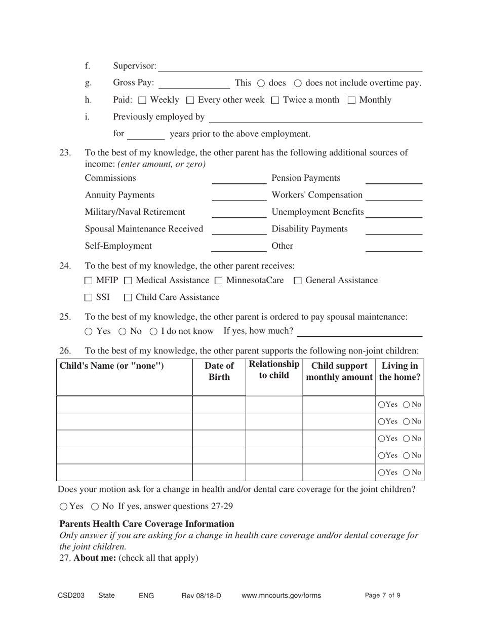 Form CSD203 Affidavit in Support of Motion to Modify - Minnesota, Page 7