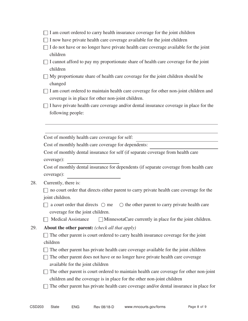 Form CSD203 Affidavit in Support of Motion to Modify - Minnesota, Page 8