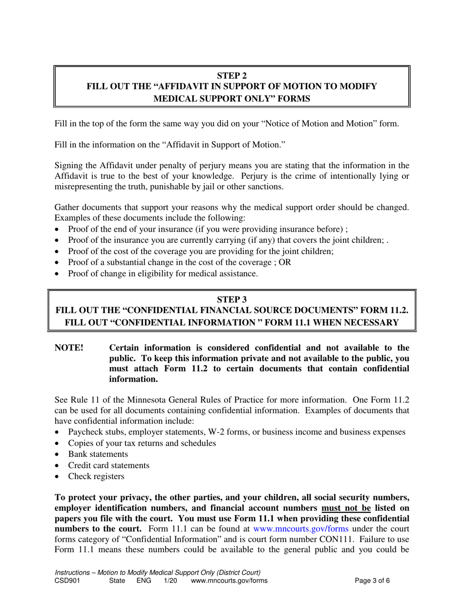 Form CSD901 Instructions to Modify Medical Support Only - Minnesota, Page 3