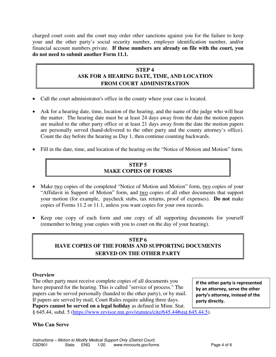Form CSD901 Instructions to Modify Medical Support Only - Minnesota, Page 4