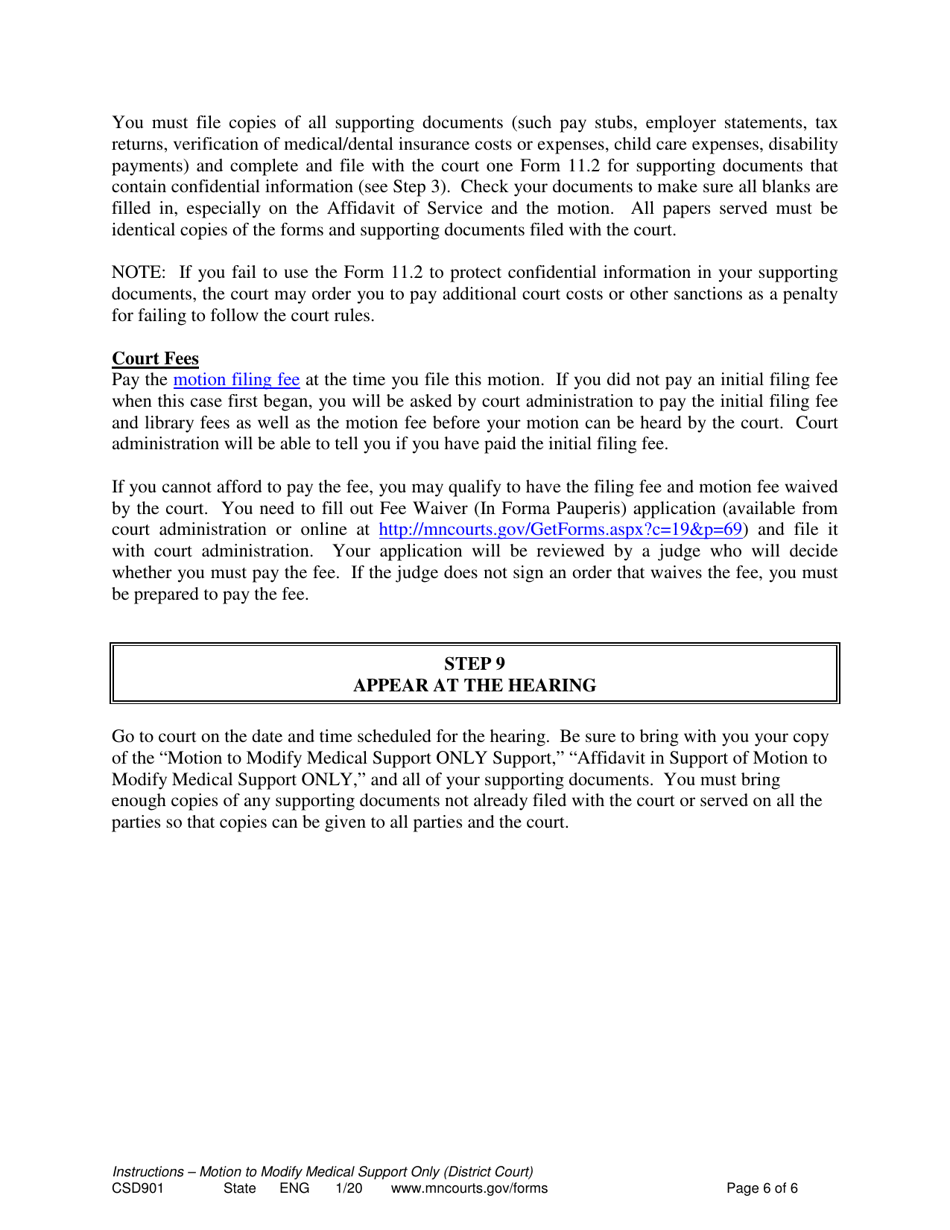 Form CSD901 Instructions to Modify Medical Support Only - Minnesota, Page 6