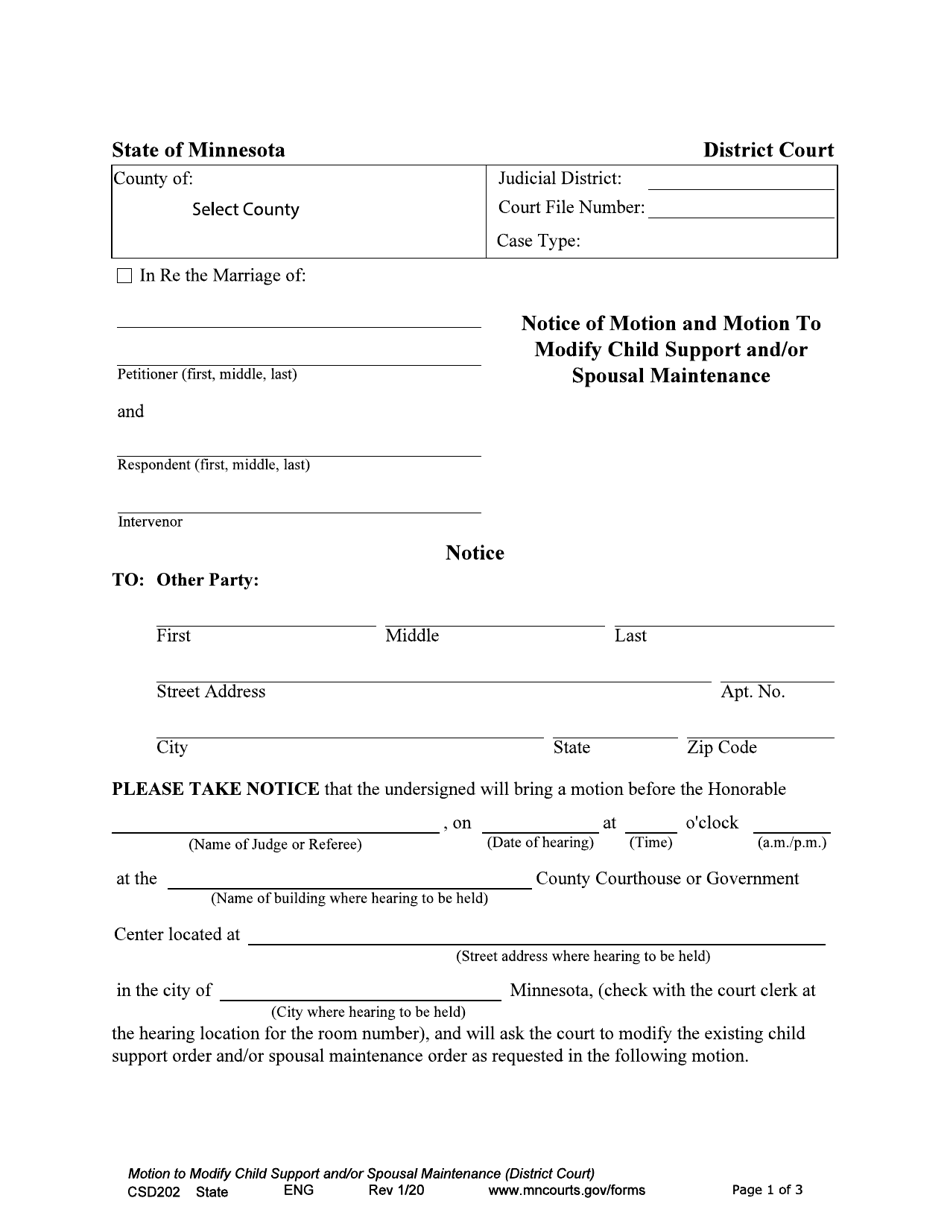 Form CSD202 Download Fillable PDF or Fill Online Notice of Motion and ...