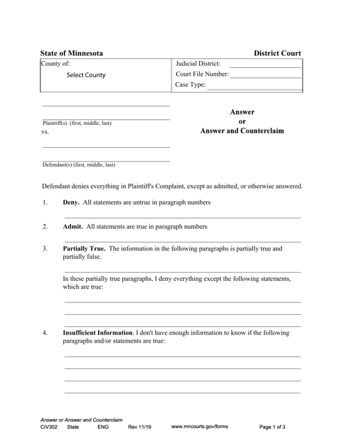 Form CIV302  Printable Pdf