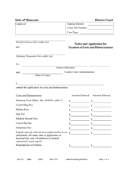 Form CIV116 Application for Costs and Disbursements - Minnesota